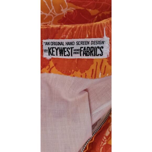 Vintage Key West Hand Print Fabrics Dress Orange Hibiscus Appliqued Lined Medium - Picture 6 of 10